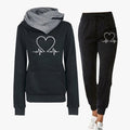Women's Knit Tracksuit Set with Hooded Pullover and Graphic Joggers