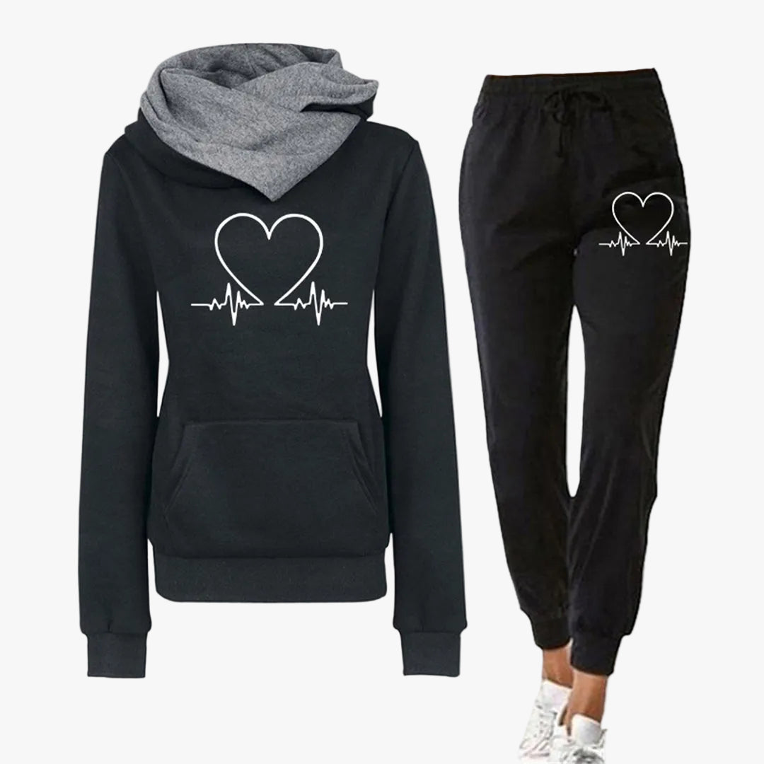 Women's Knit Tracksuit Set with Hooded Pullover and Graphic Joggers