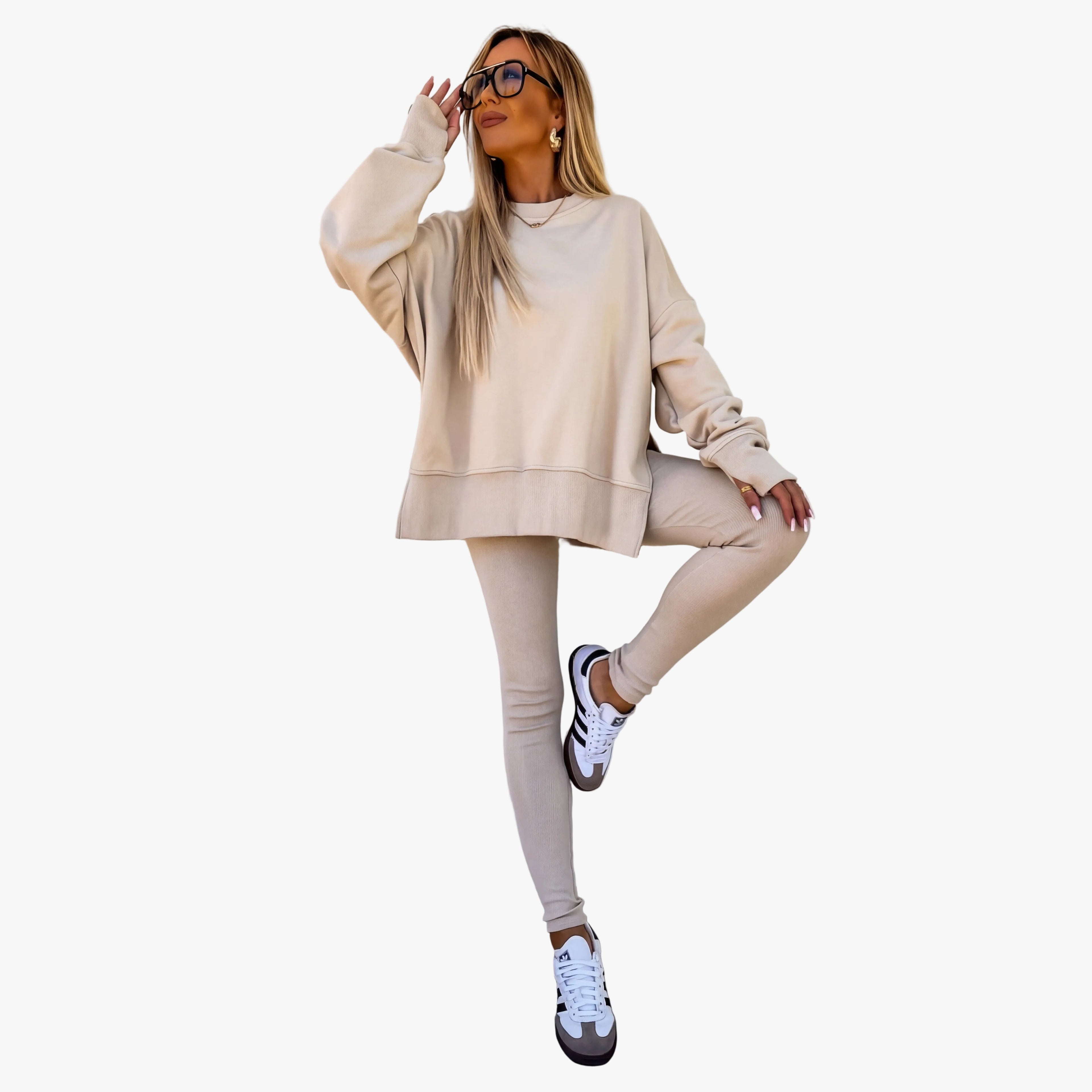 Women's Knit Tracksuit with Crewneck Sweatshirt and Pull-On Leggings