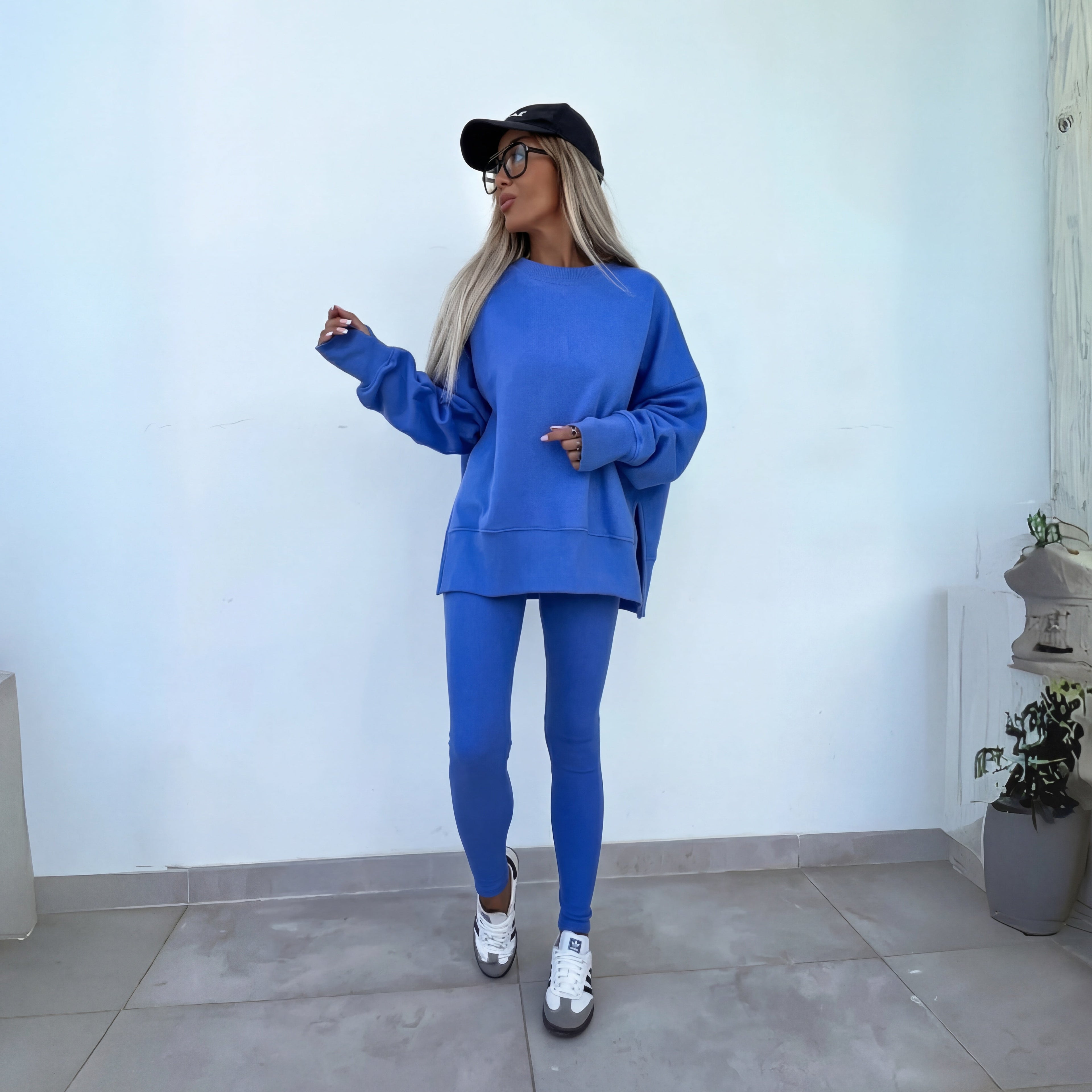 Women's Knit Tracksuit with Crewneck Sweatshirt and Pull-On Leggings