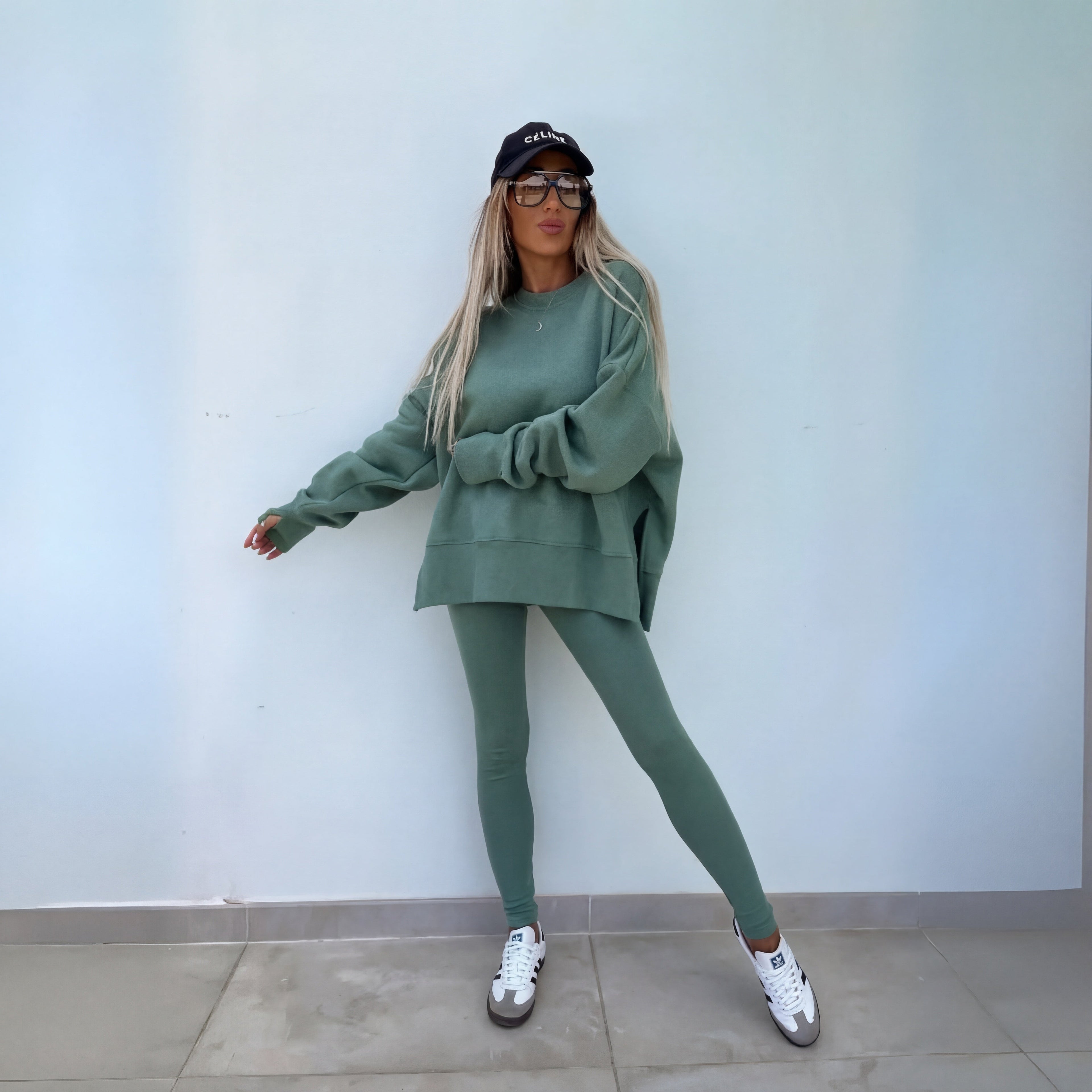 Women's Knit Tracksuit with Crewneck Sweatshirt and Pull-On Leggings