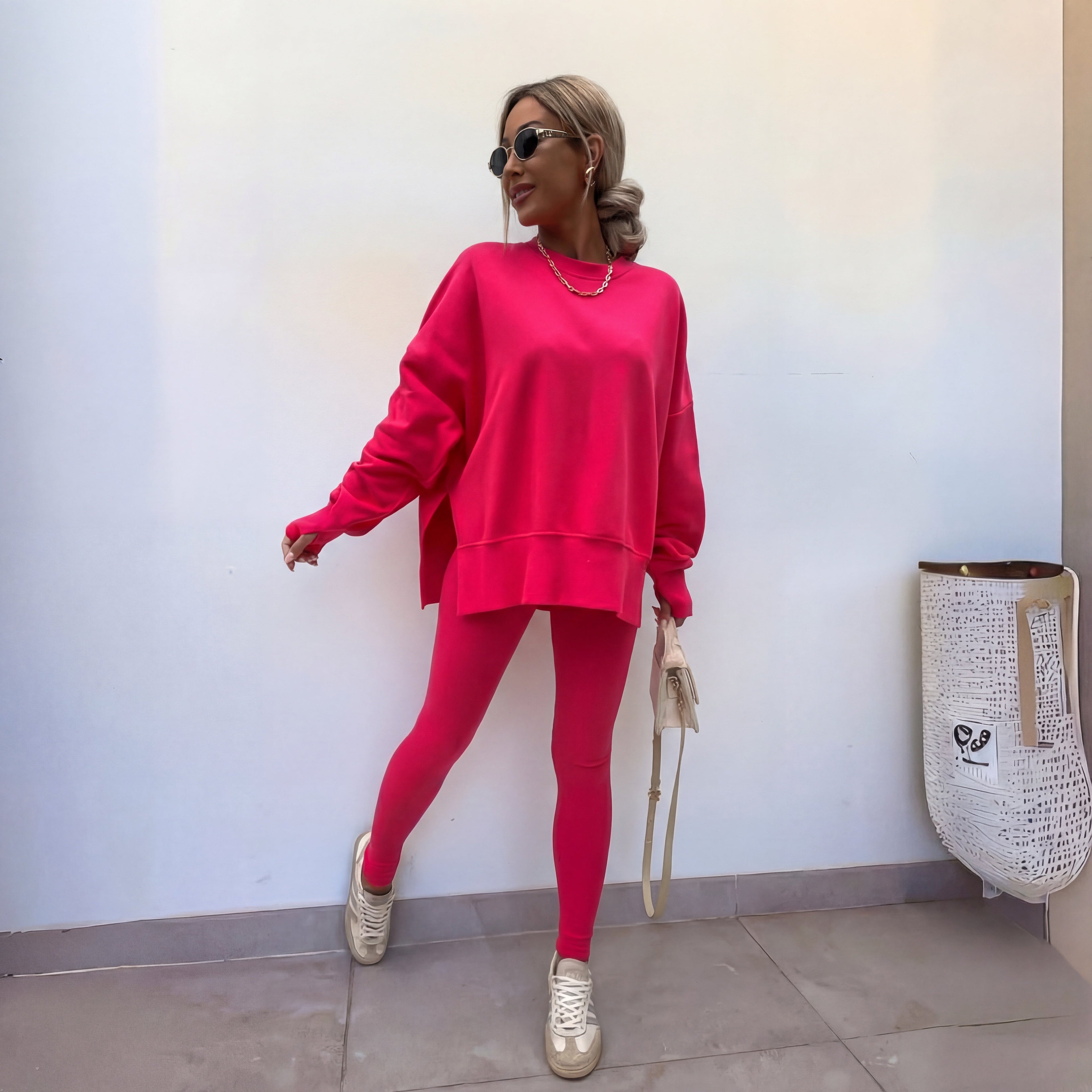 Women's Knit Tracksuit with Crewneck Sweatshirt and Pull-On Leggings