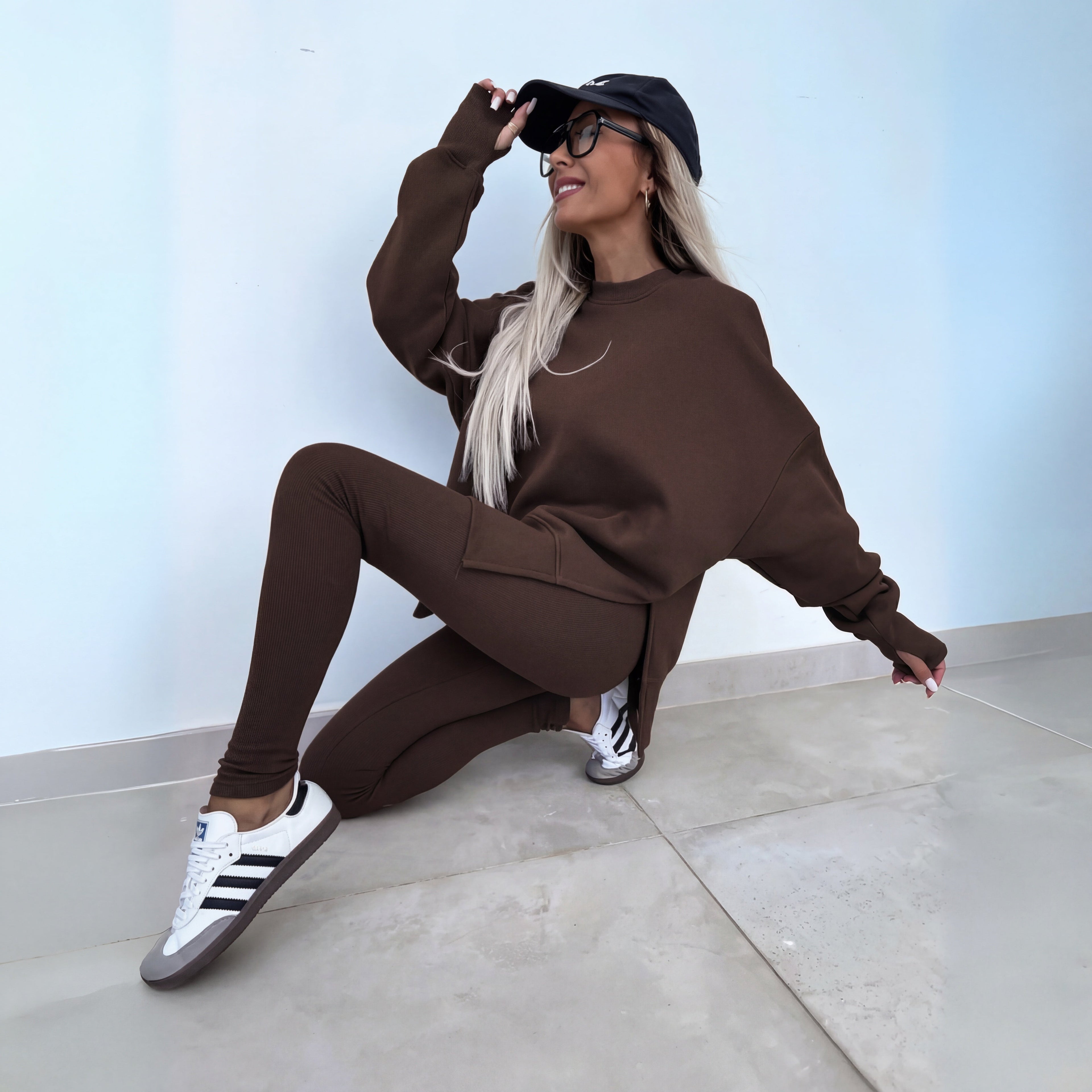 Women's Knit Tracksuit with Crewneck Sweatshirt and Pull-On Leggings