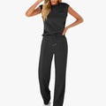 Women's Knit Two-Piece Set with Patch Pocket and Drawstring Waist