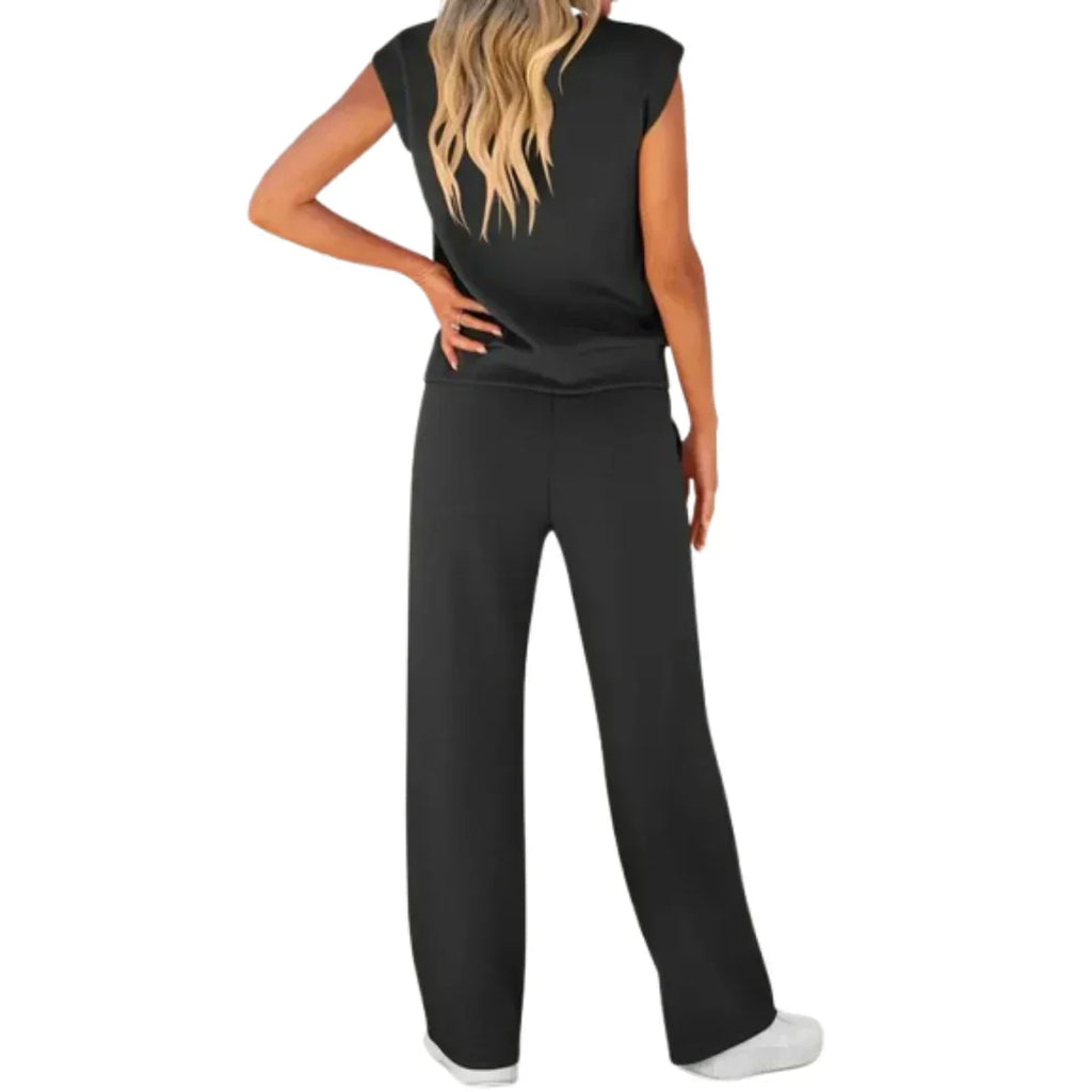 Women's Knit Two-Piece Set with Patch Pocket and Drawstring Waist