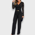 Women's Lace Jumpsuit with V Neck and Wide Legs
