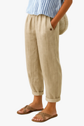 Women's Linen-Blend Pants with Elastic Waist and Side Pockets