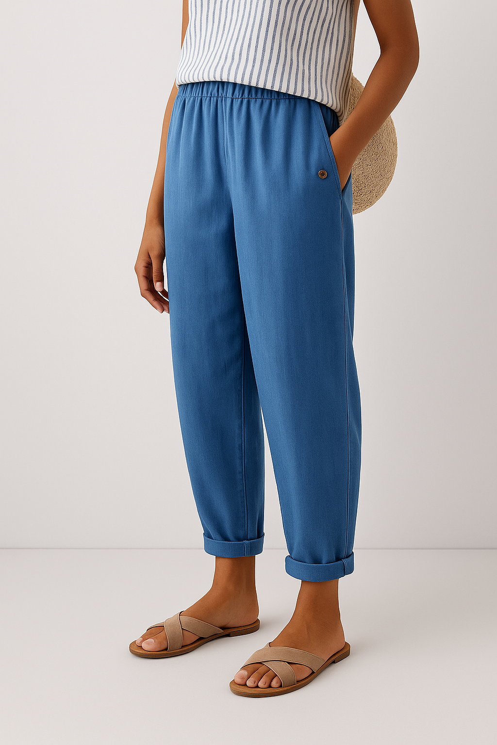 Women's Linen-Blend Pants with Elastic Waist and Side Pockets