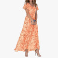 Women's Maxi Dress in Chiffon with V Neck and Flutter Sleeves