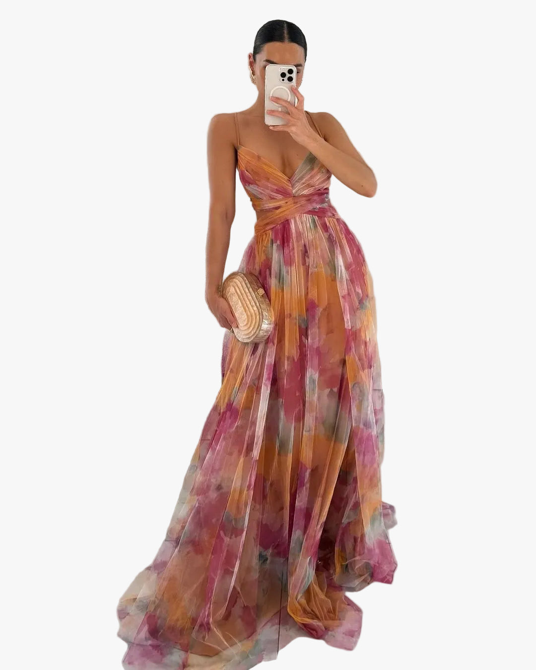 Women's Mesh Maxi Dress with Wrap Bodice and Tie Back