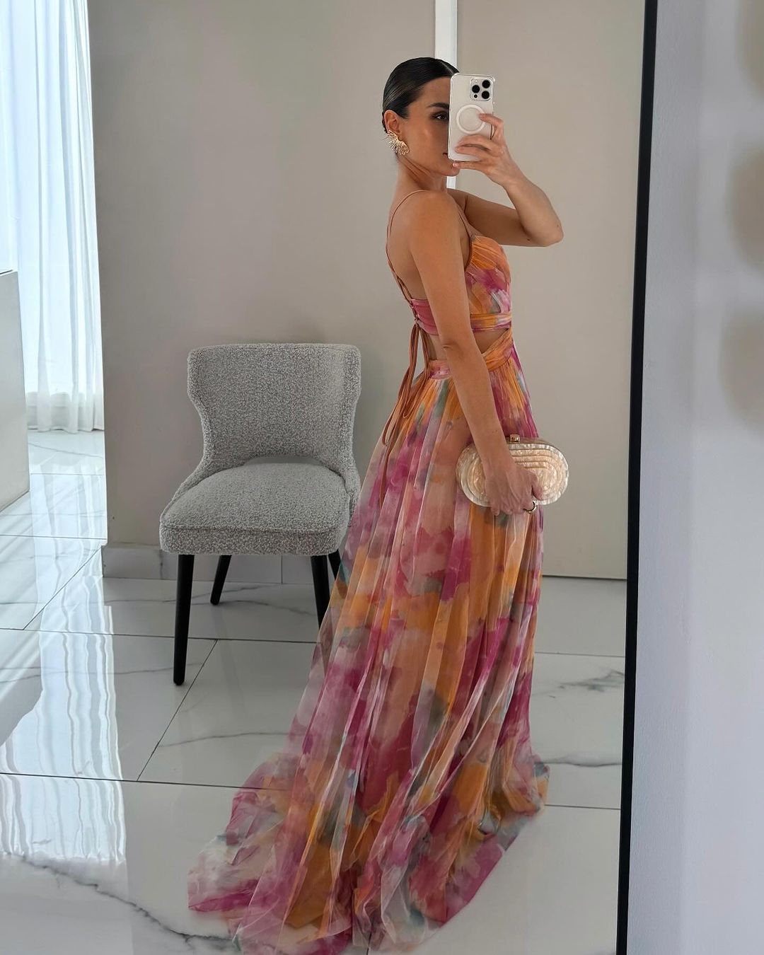 Women's Mesh Maxi Dress with Wrap Bodice and Tie Back