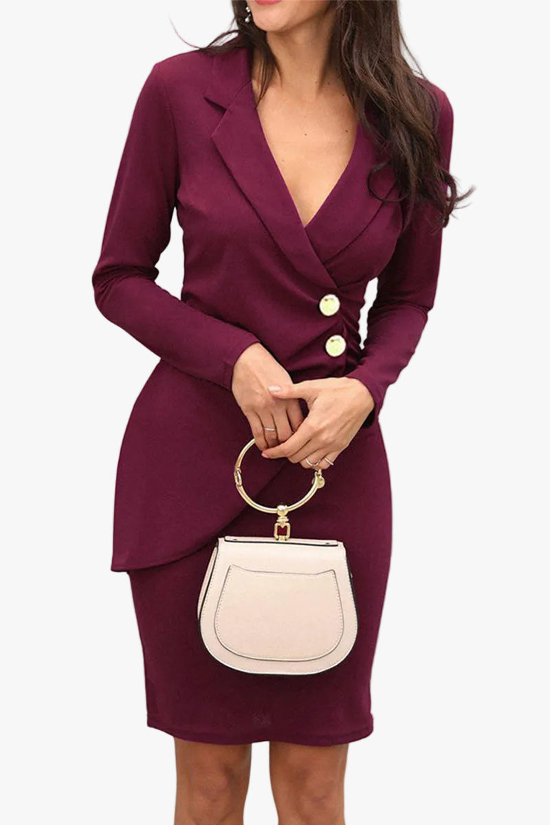 Women's Midi Dress in Knit with Notched Collar and Button Accent