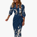 Women's Midi Dress in Polyester with Wrap Front and Waist Tie