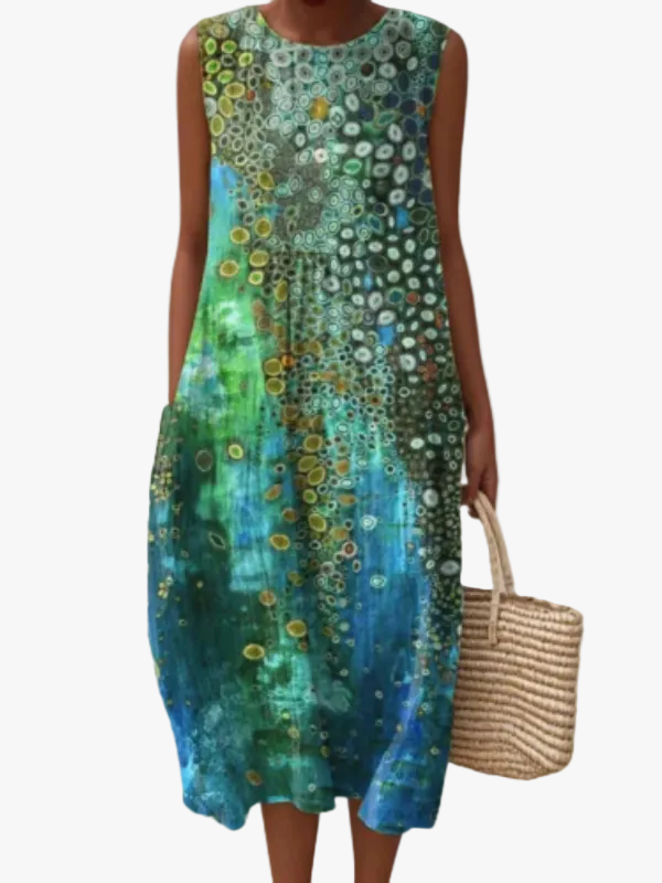 Women's Midi Dress with Sleeveless Shape and Round Neckline