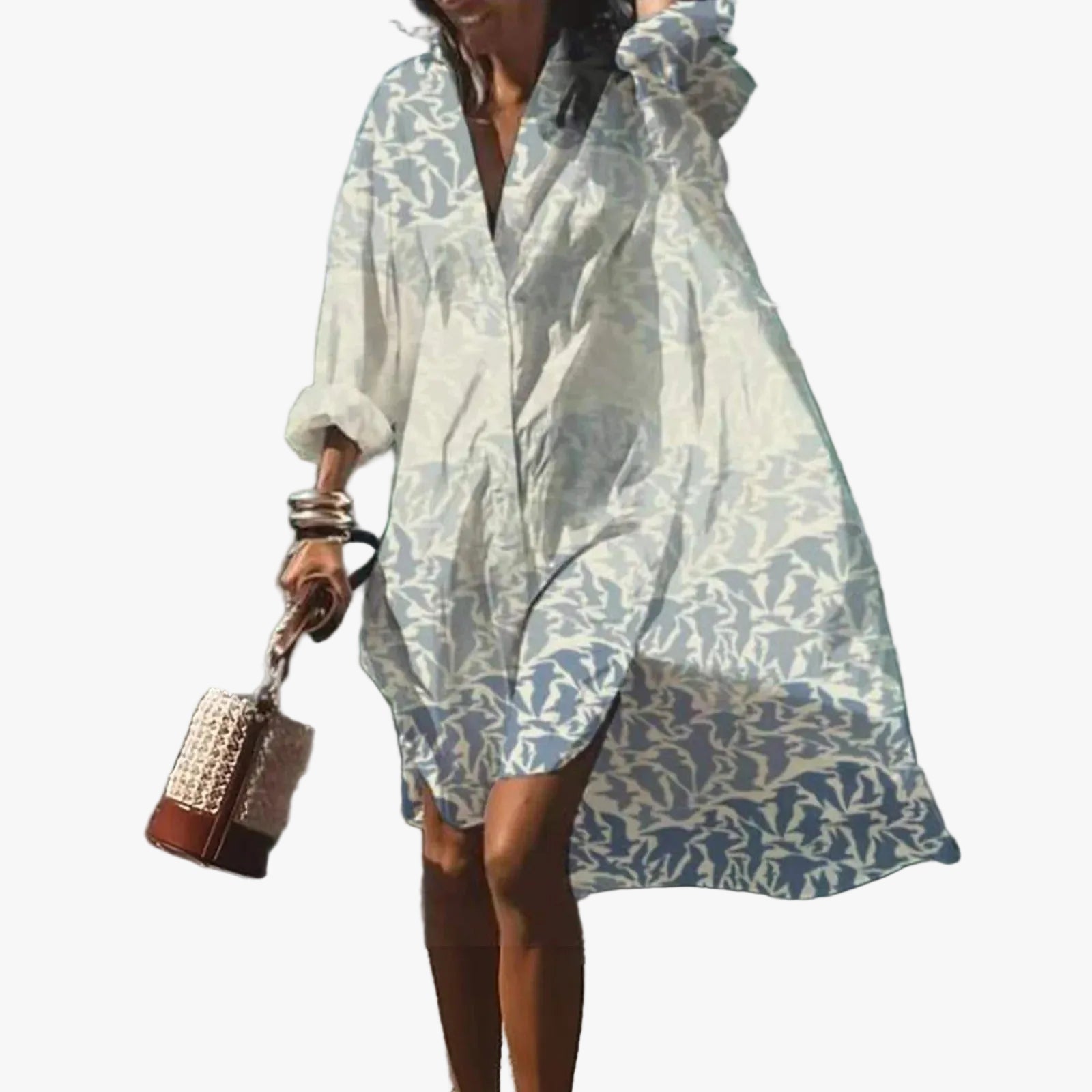 Women's Midi Shirt Dress with Button Front and Collar