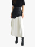 Women's Midi Skirt with Faux Overlay and Pleated Hem
