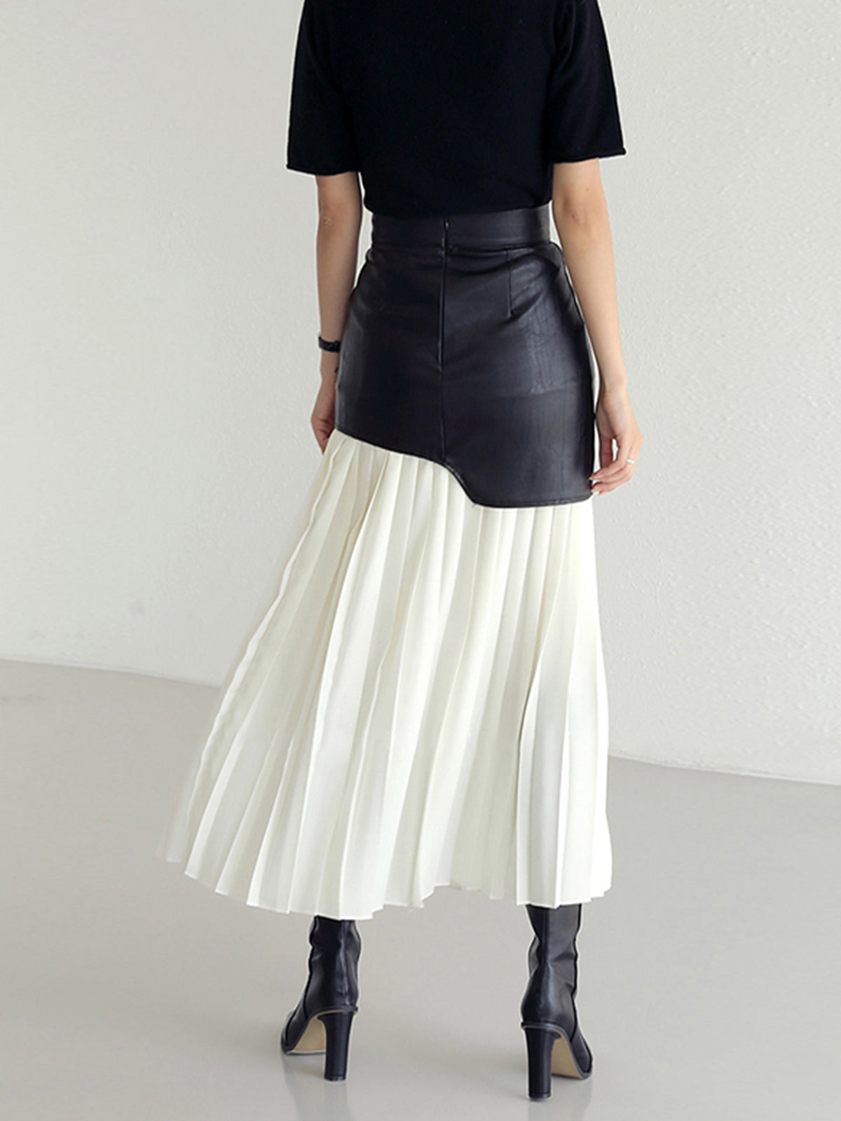 Women's Midi Skirt with Faux Overlay and Pleated Hem