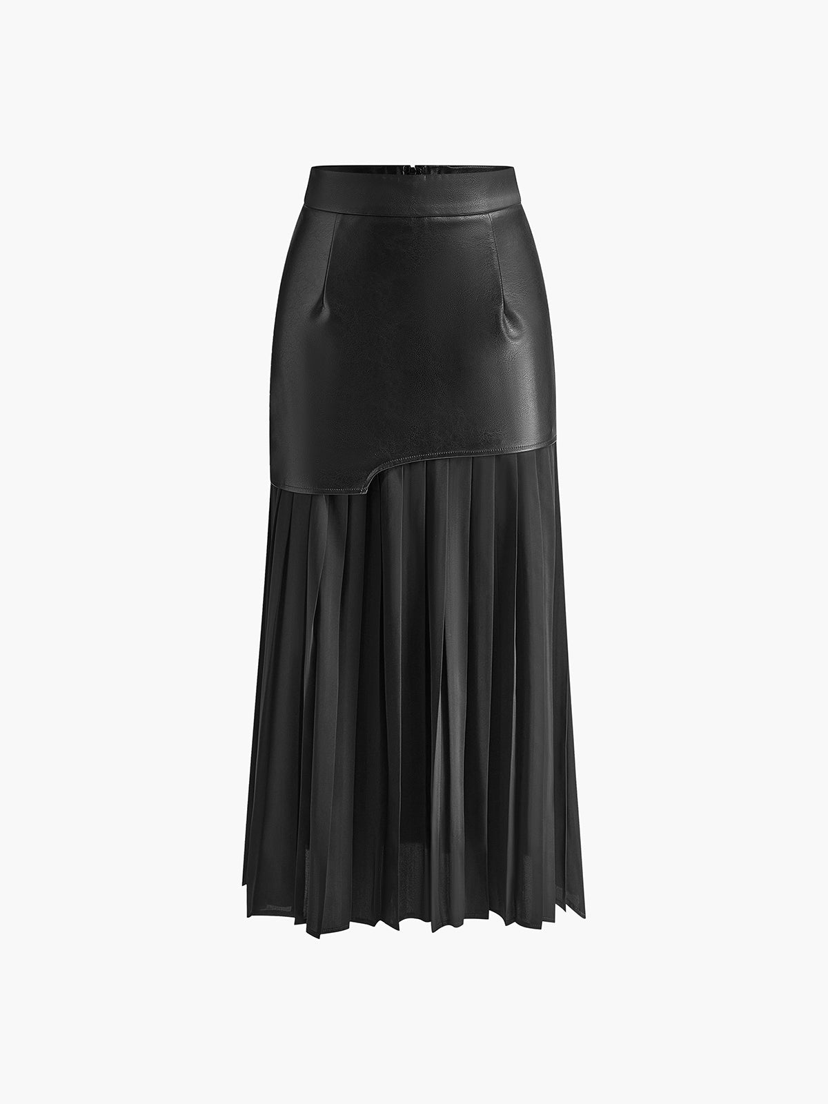 Women's Midi Skirt with Faux Overlay and Pleated Hem