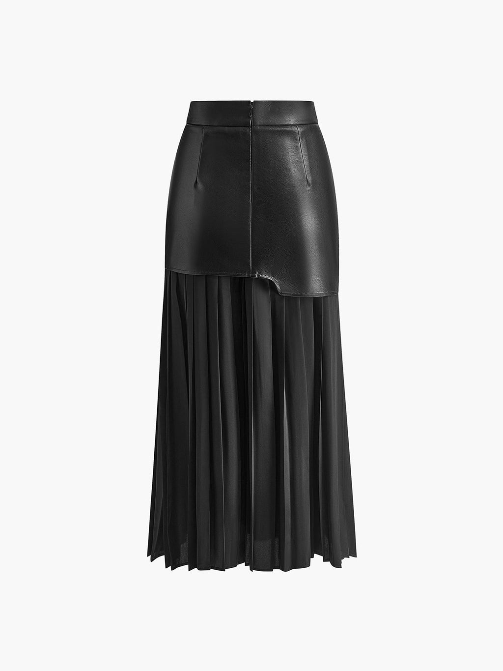 Women's Midi Skirt with Faux Overlay and Pleated Hem