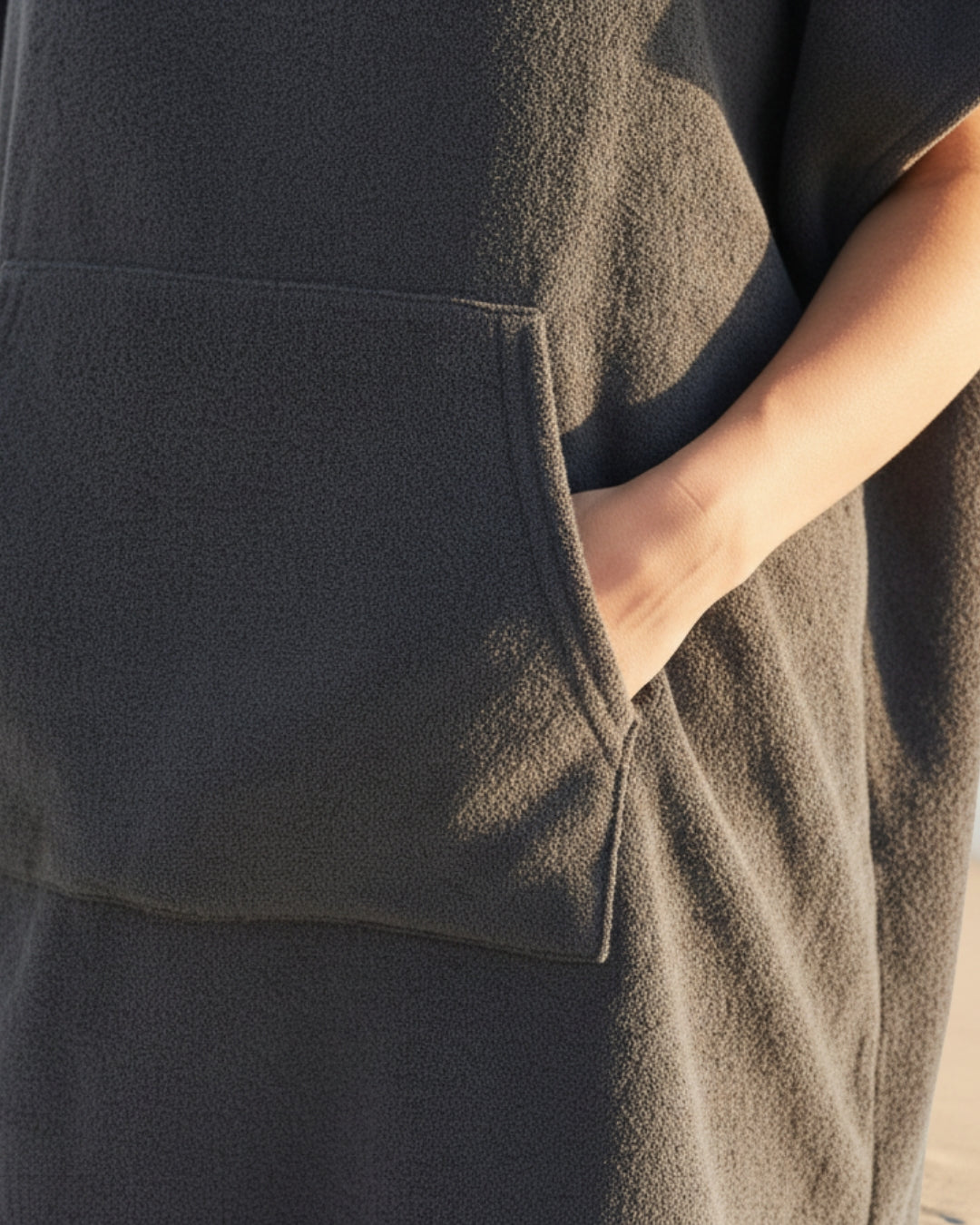 Women's Midi Terry Poncho Dress with Hood and Kangaroo Pocket