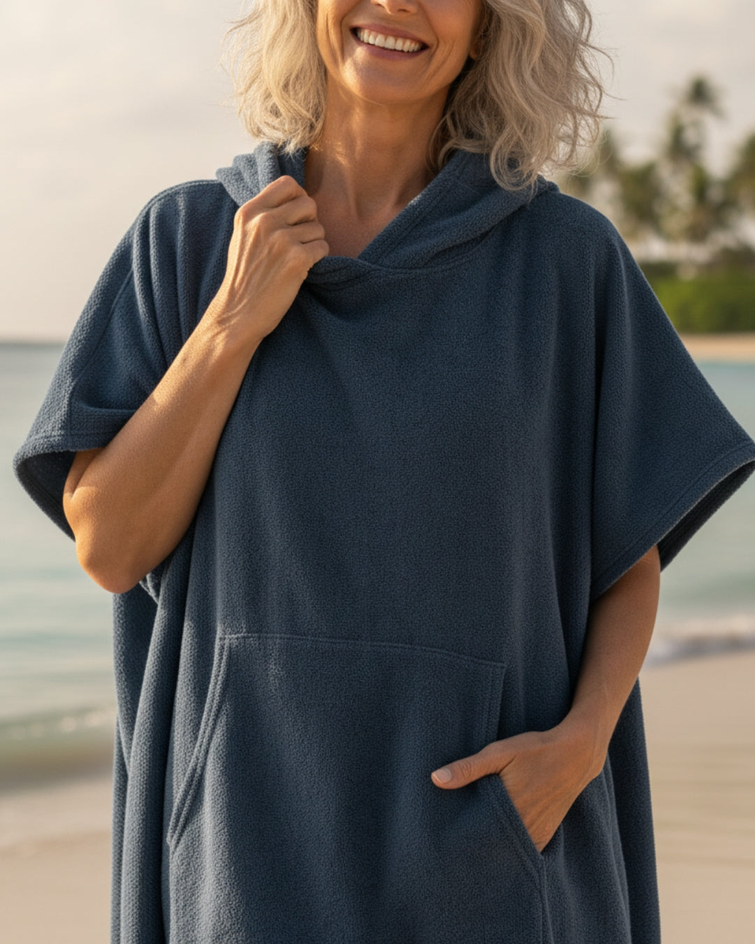 Women's Midi Terry Poncho Dress with Hood and Kangaroo Pocket