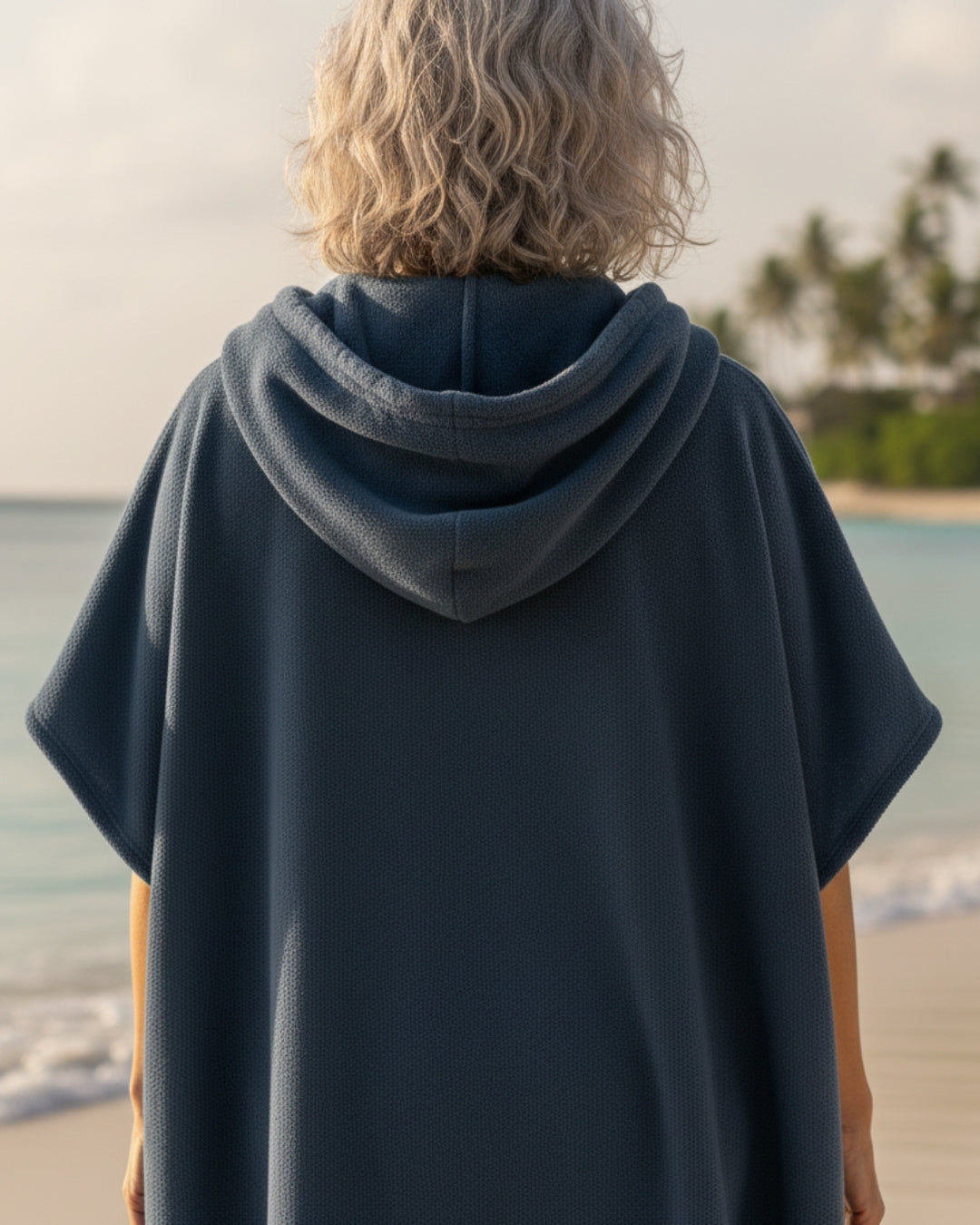 Women's Midi Terry Poncho Dress with Hood and Kangaroo Pocket
