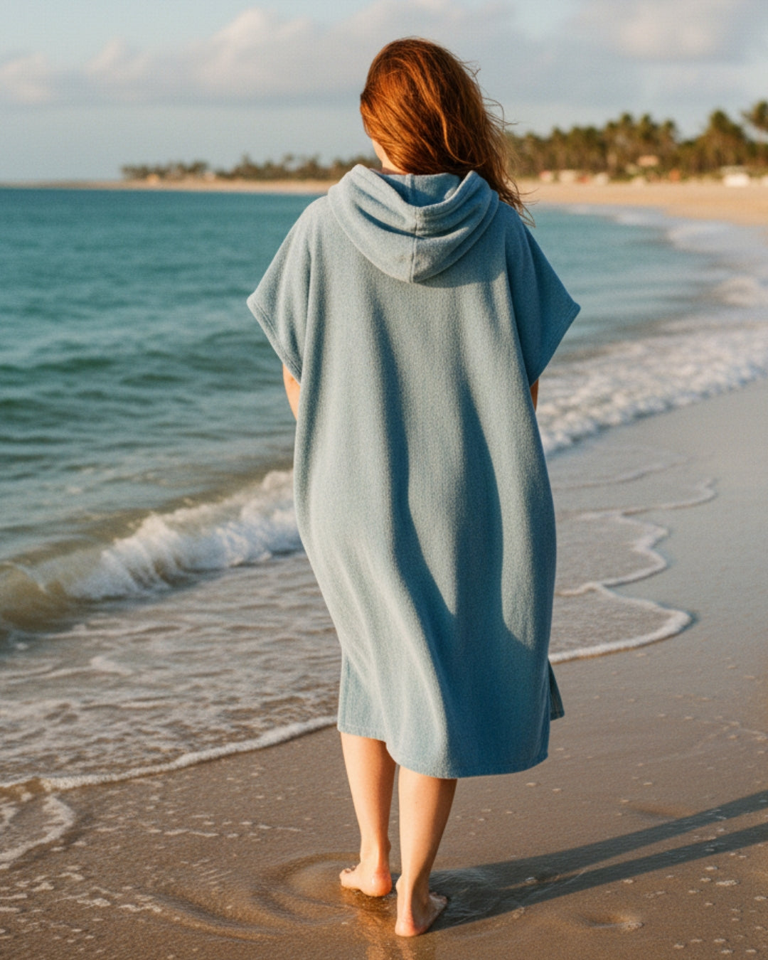 Women's Midi Terry Poncho Dress with Hood and Kangaroo Pocket