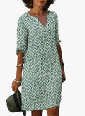 Women's Mini Dress in Woven Material with Split Neck and 3/4 Sleeves