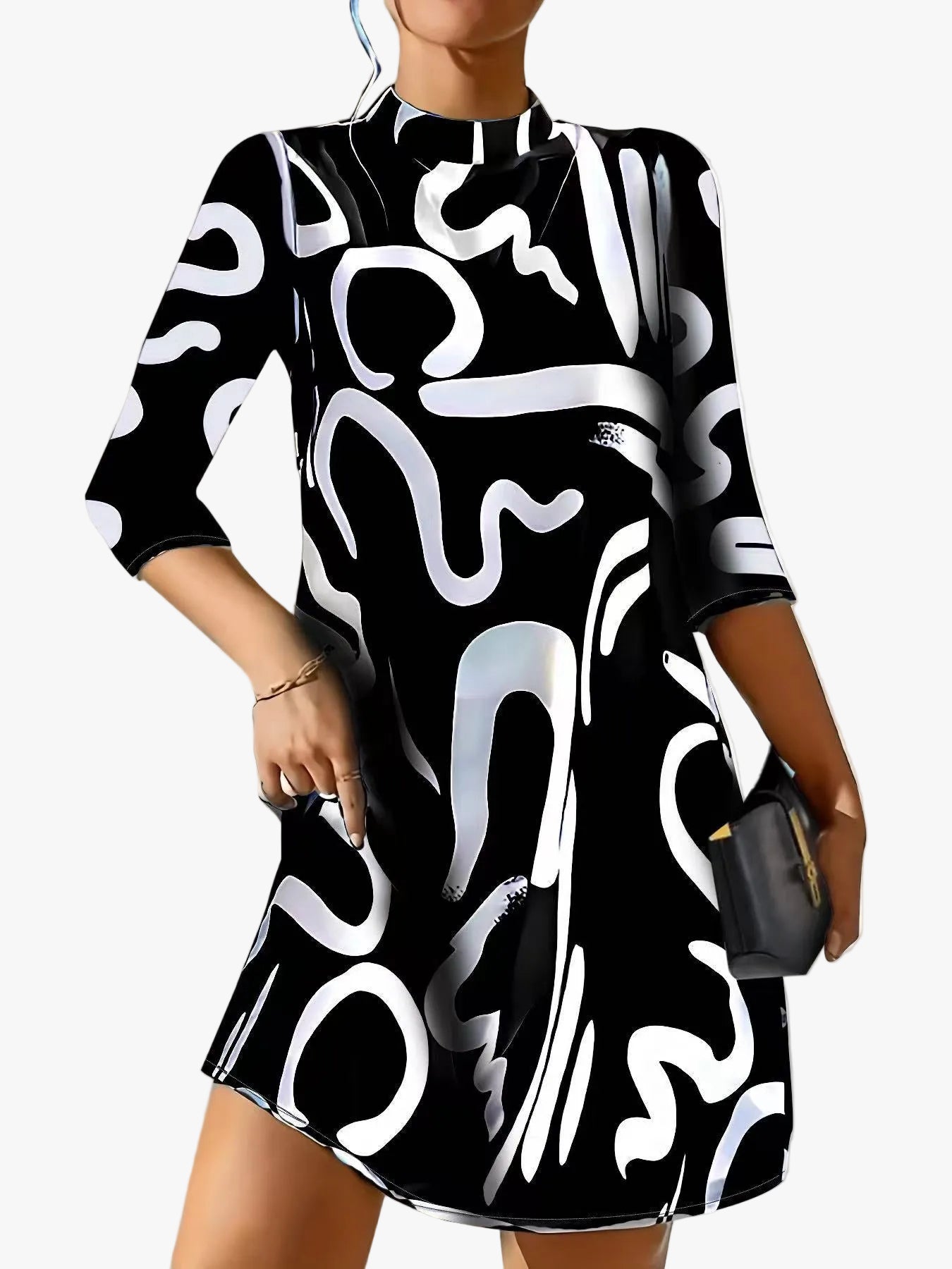 Women's Mini Dress with Abstract Print and Keyhole Back
