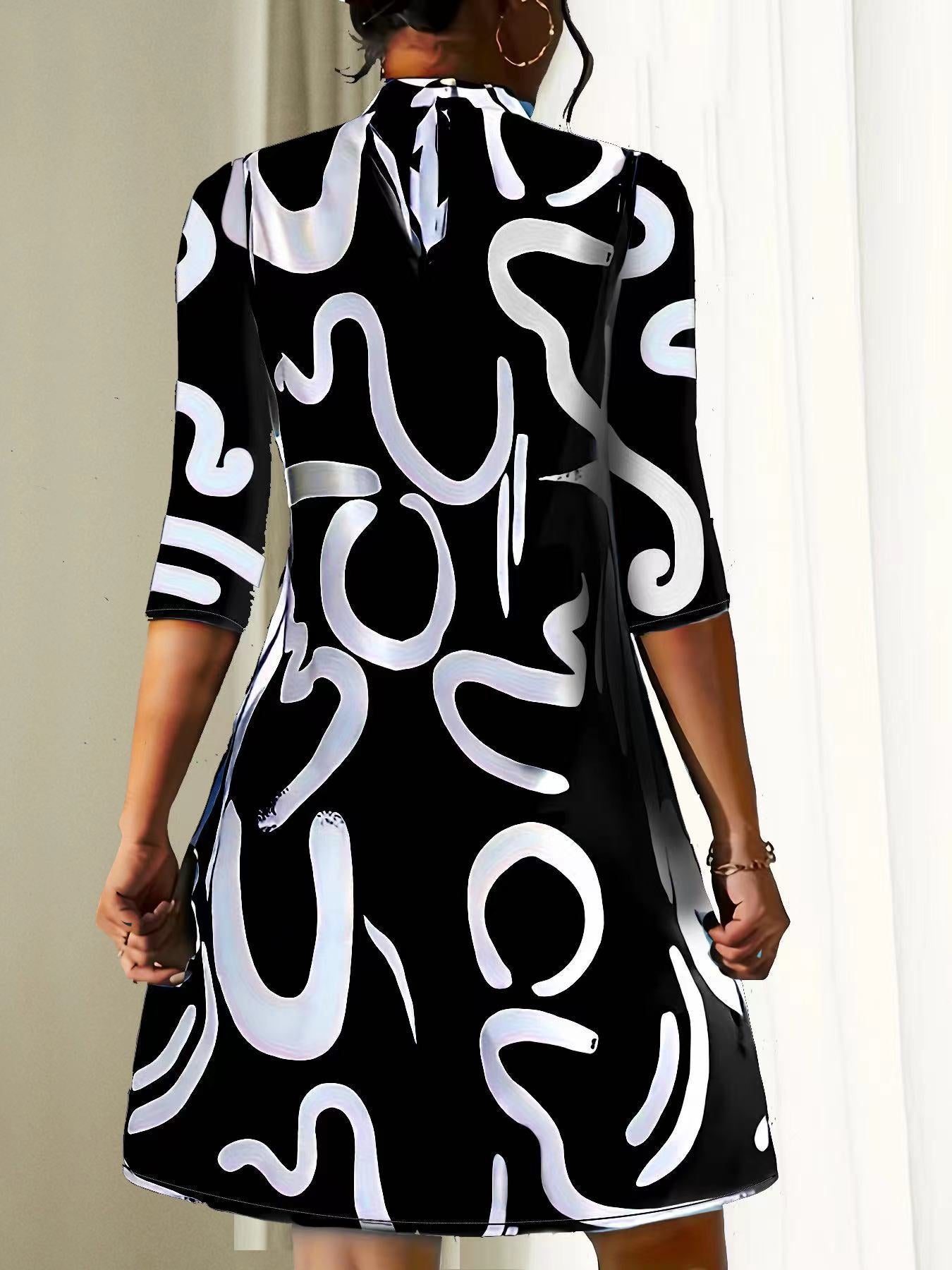Women's Mini Dress with Abstract Print and Keyhole Back