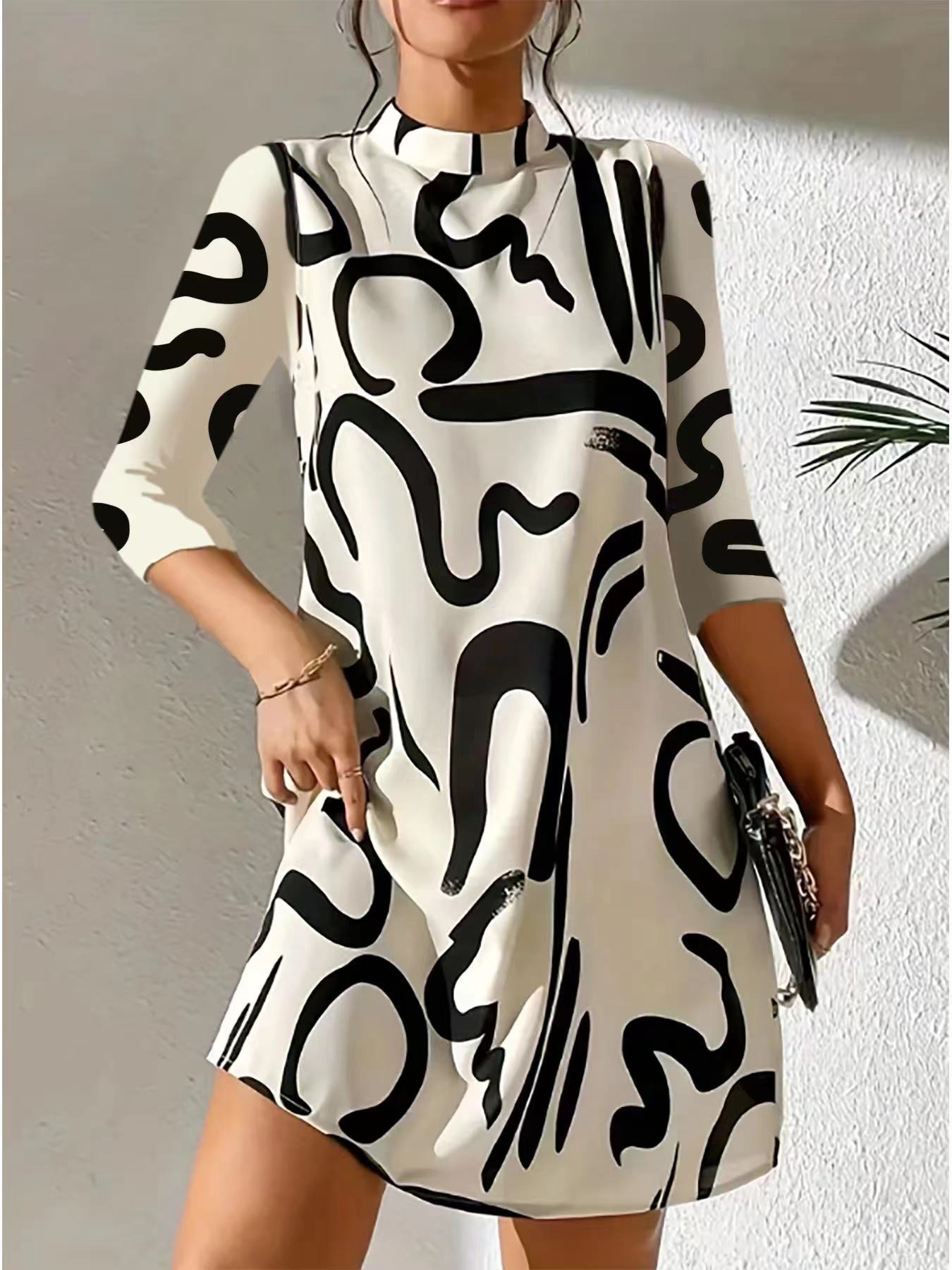 Women's Mini Dress with Abstract Print and Keyhole Back