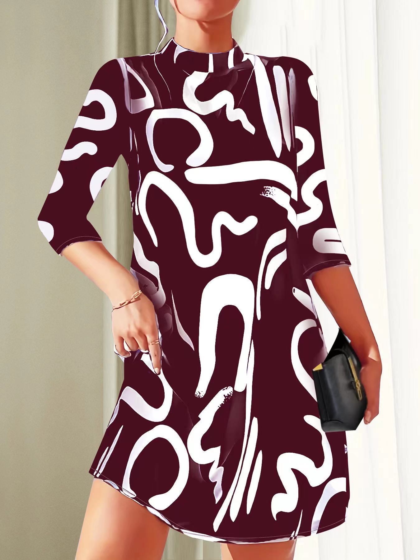 Women's Mini Dress with Abstract Print and Keyhole Back