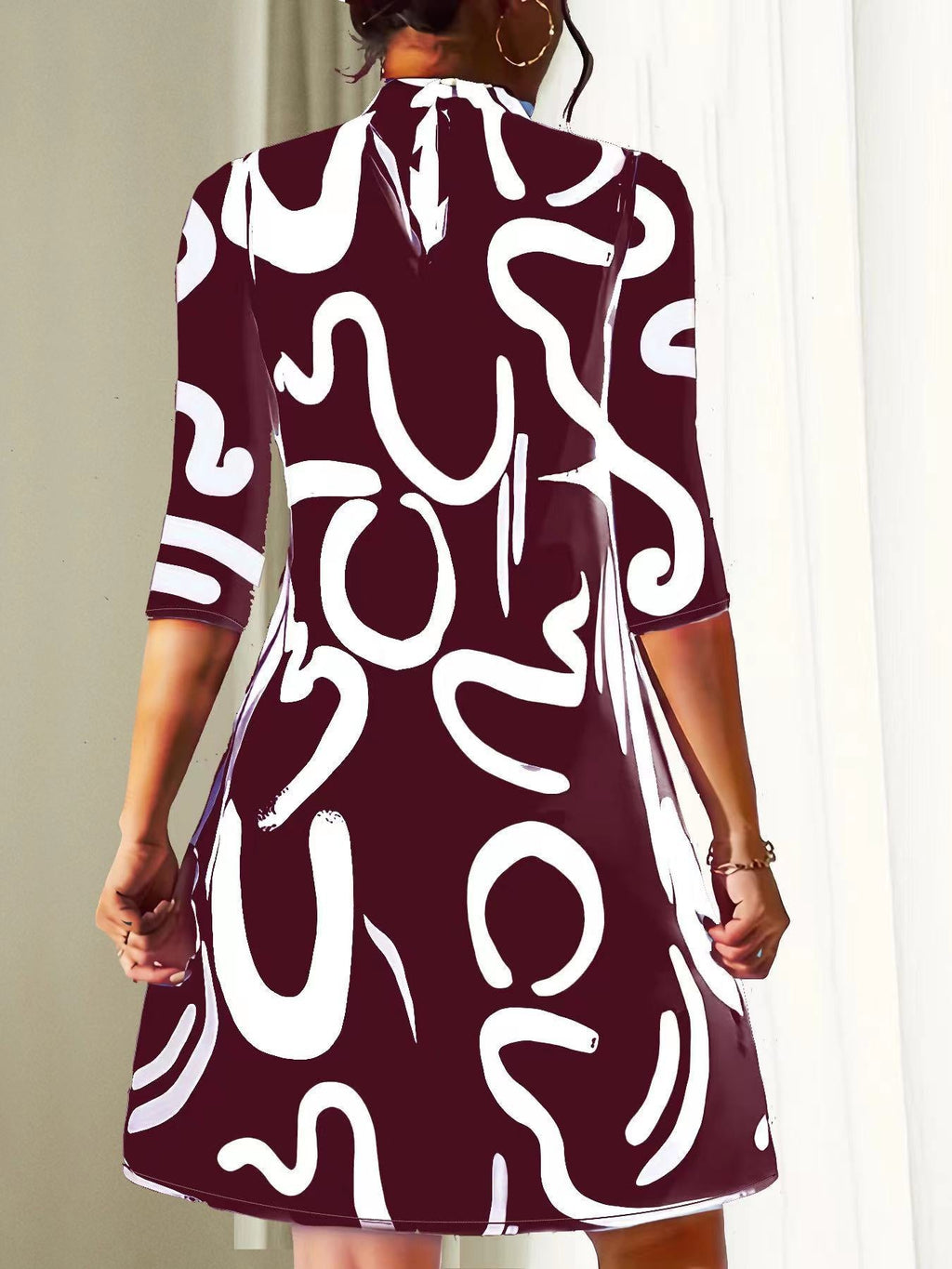 Women's Mini Dress with Abstract Print and Keyhole Back