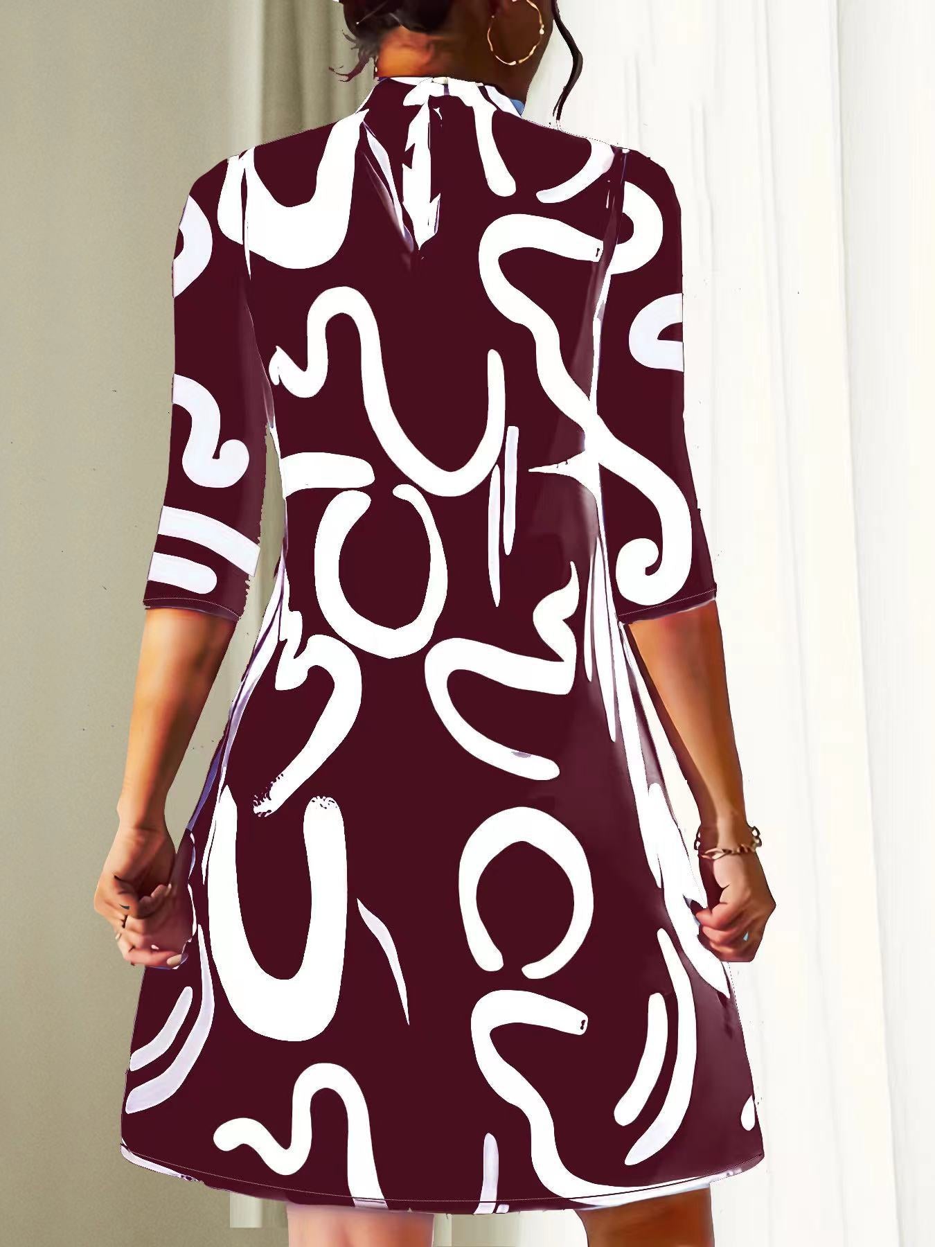 Women's Mini Dress with Abstract Print and Keyhole Back