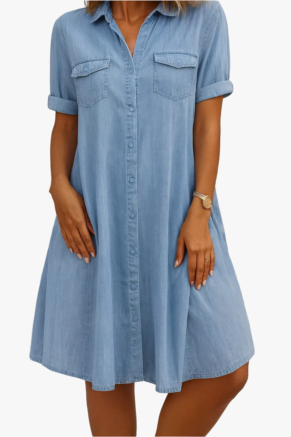Women's Mini Dress with Button Front and Chest Pockets