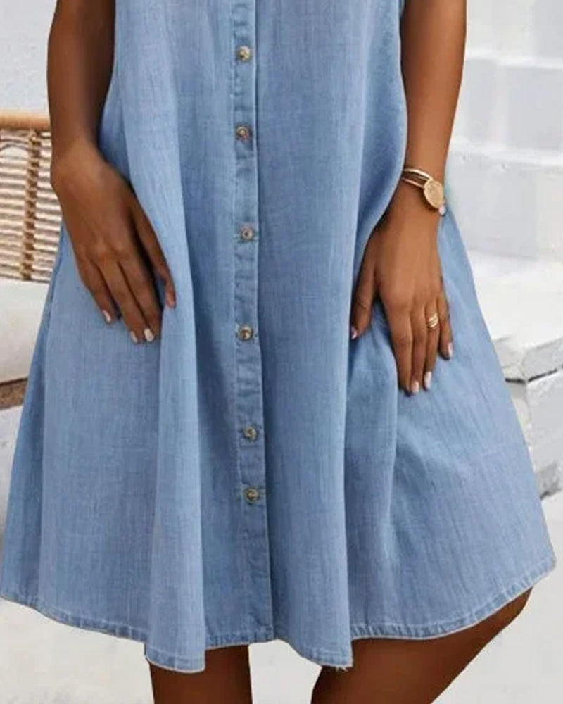 Women's Mini Dress with Button Front and Chest Pockets