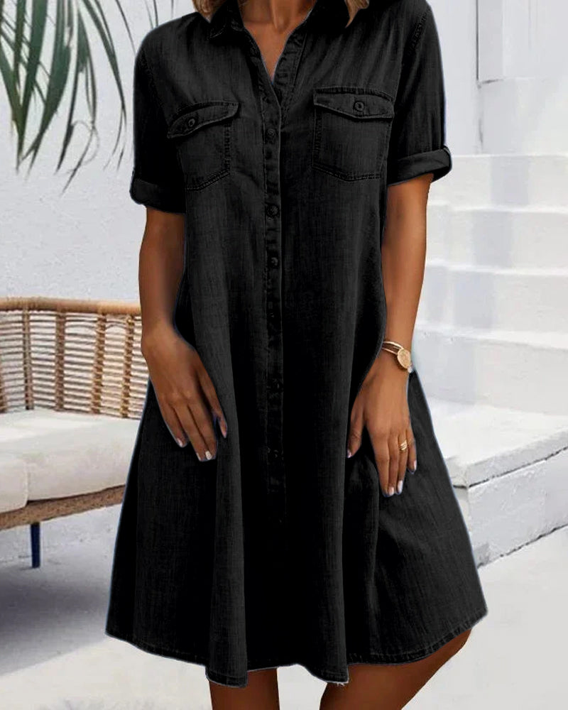 Women's Mini Dress with Button Front and Chest Pockets