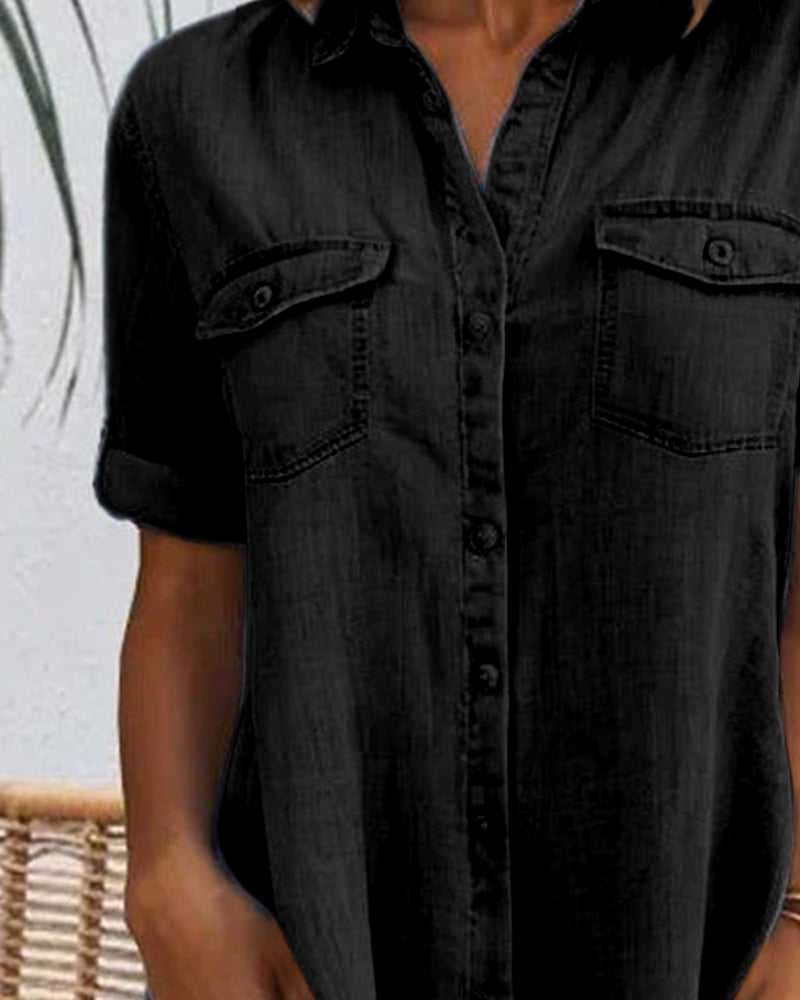 Women's Mini Dress with Button Front and Chest Pockets