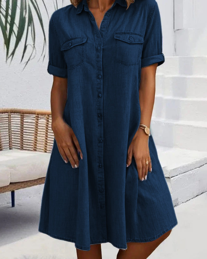 Women's Mini Dress with Button Front and Chest Pockets