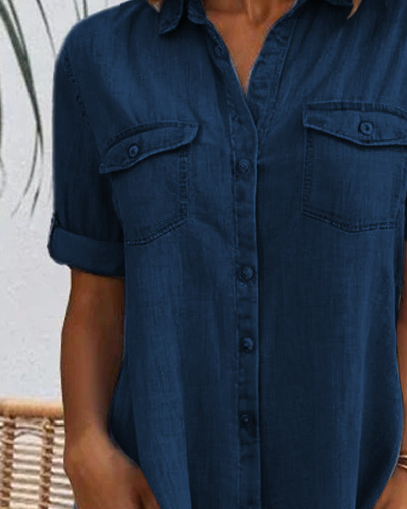 Women's Mini Dress with Button Front and Chest Pockets