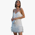 Women's Mini Dress with Sequin Mesh and Feather Hem