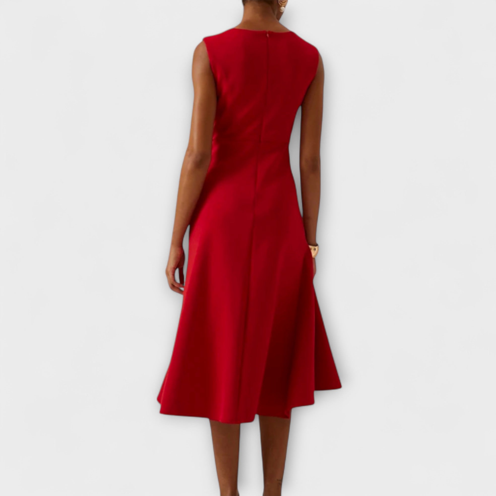 Women's Occasion Woven Midi Dress with Draped Waist and Asymmetric Hem