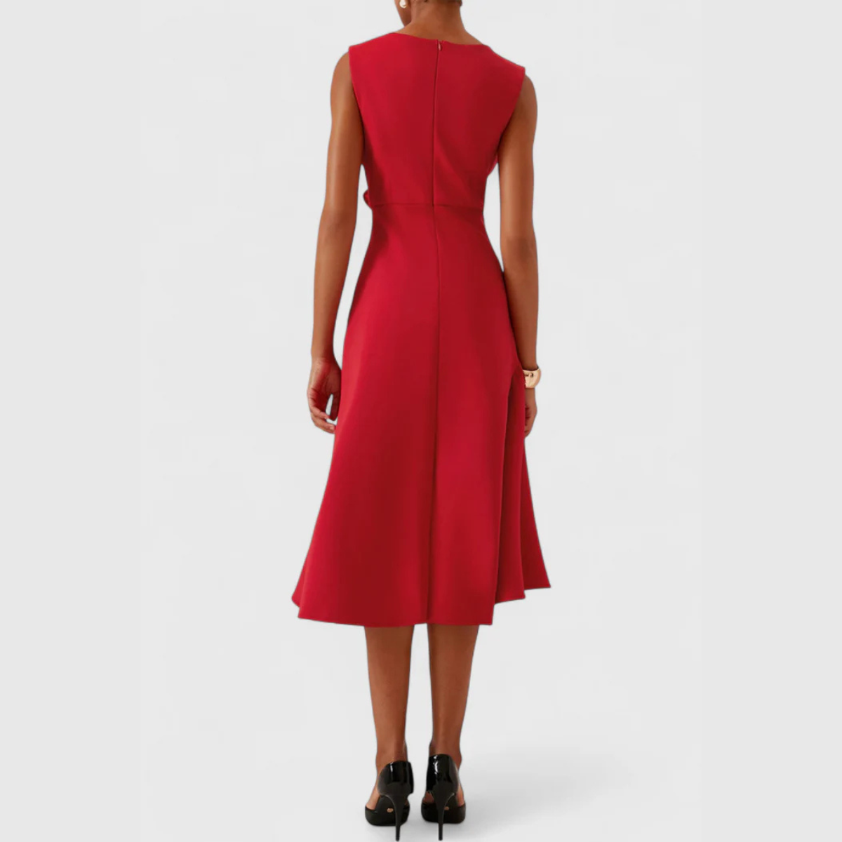 Women's Occasion Woven Midi Dress with Draped Waist and Asymmetric Hem