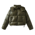 Women's Padded Puffer Jacket with Hood and Snap Closure
