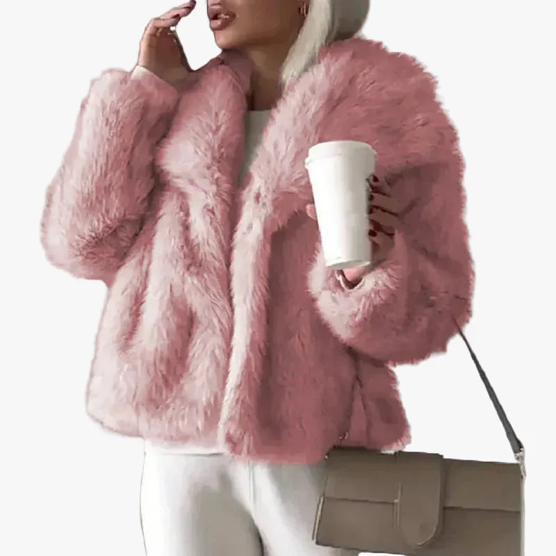 Women's Pile Faux Fur Coat with Shawl Collar and Open Front