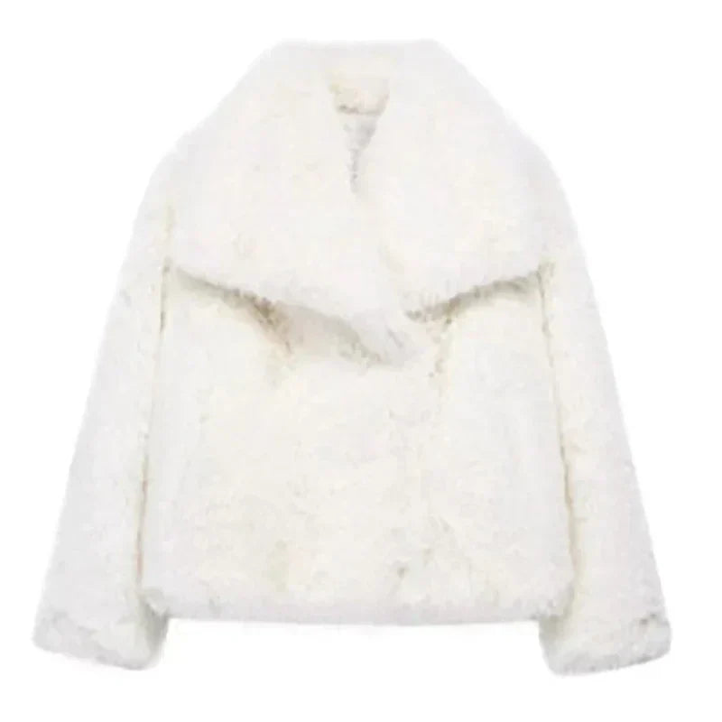 Women's Pile Faux Fur Coat with Shawl Collar and Open Front