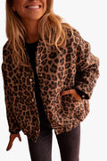 Women's Quilted Bomber Jacket with Animal Print and Snap Front