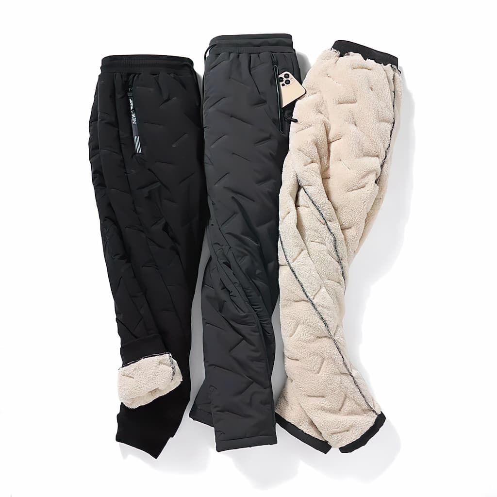 Women’s Quilted Polyester Pants with Sherpa Lining and Zip Pockets