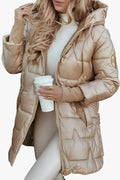 Women's Quilted Shell Puffer Jacket with Hood and Side Zips