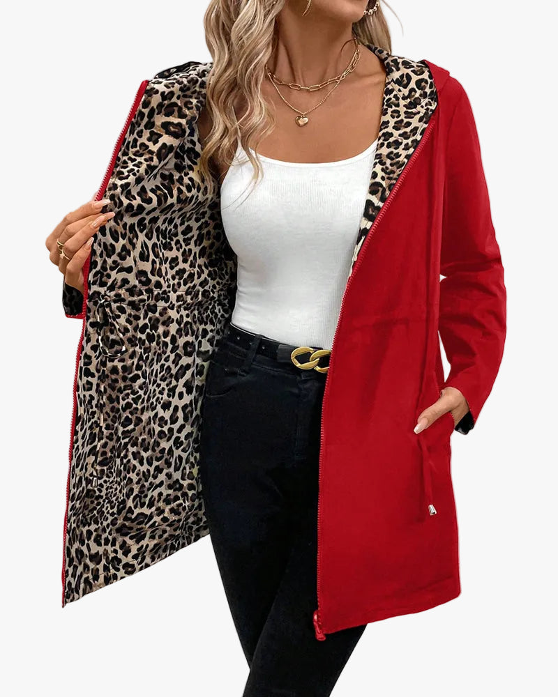 Women's Reversible Polyester Coat with Hood and Zip Pockets